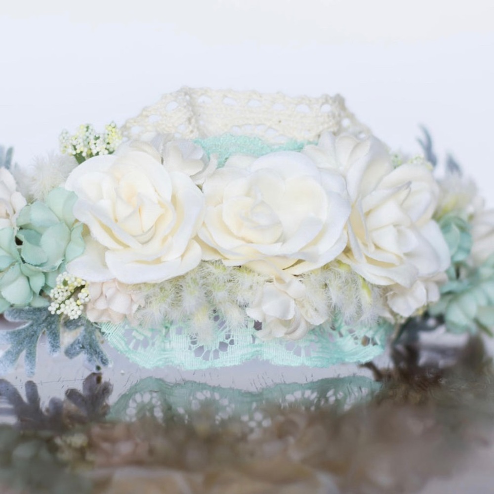 Floral and mint halo crown